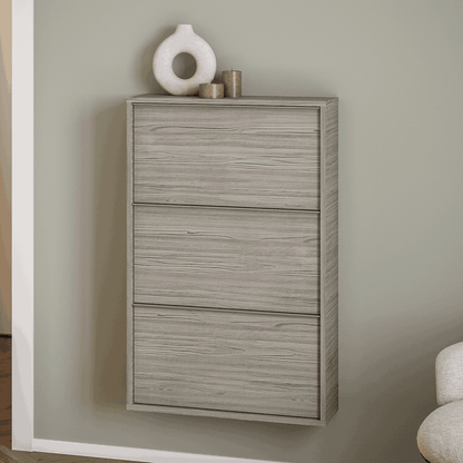 Scarpiera moderna media grigio con 2 cassetti e vano superiore chiuso