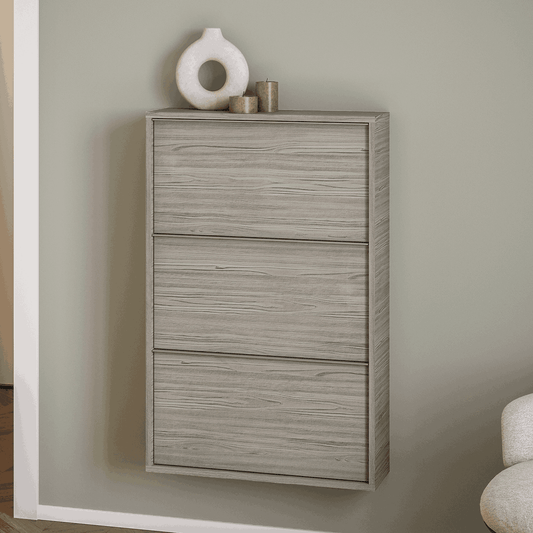 Scarpiera moderna media a parete profondità 22,5 finitura legno grigio 3 ante a ribalta - salvaspazio per ingresso