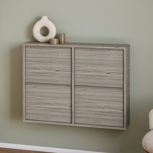 Scarpiera moderna a parete finitura legno grigio 4 ante ribalta - design elegante salvaspazio