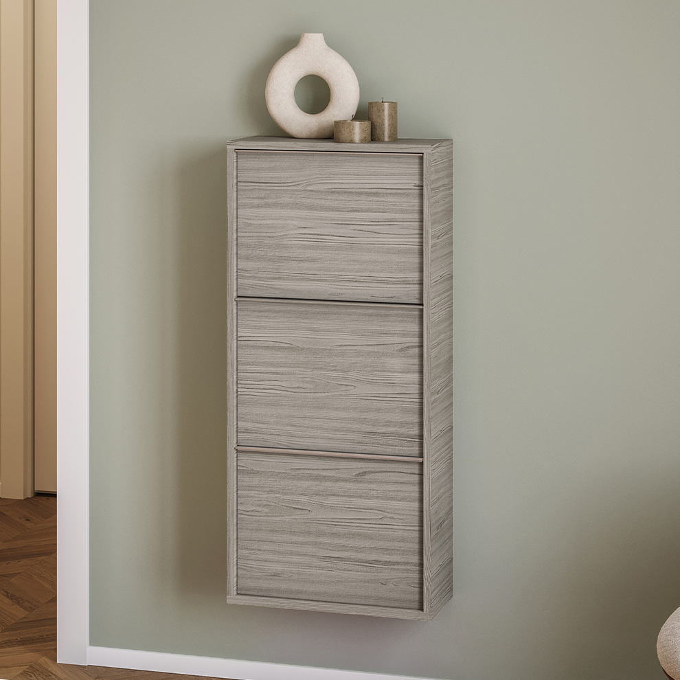 Scarpiera moderna piccola grigio con 3 cassetti frontali